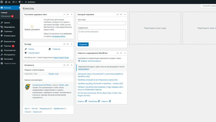 админка WordPress версии 6.4.1